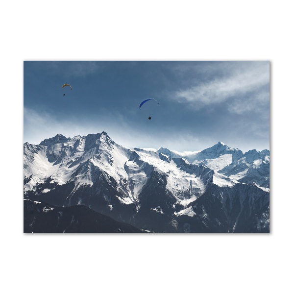 Foto obraz fotografie na skle paragliding Alpy