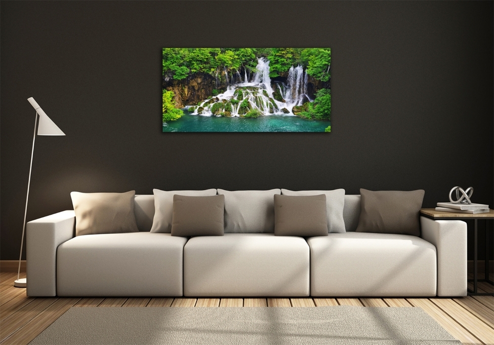 Foto obraz sklenený horizontálny Vodopád v horách