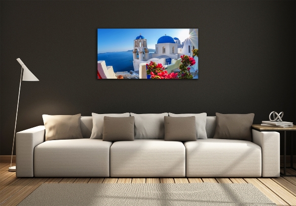 Fotoobraz sklenený na stenu do obývačky Santorini Grécko