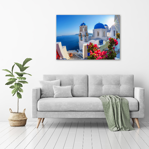 Fotoobraz sklenený na stenu do obývačky Santorini Grécko