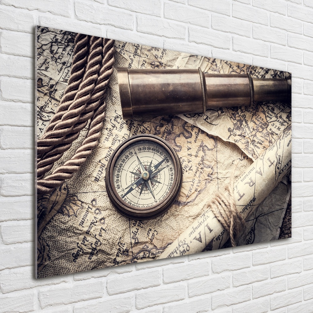 Foto-obraz fotografie na skle Kompas mapa lupa