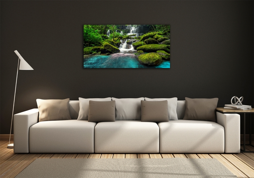 Fotoobraz na skle Vodopád v džungli