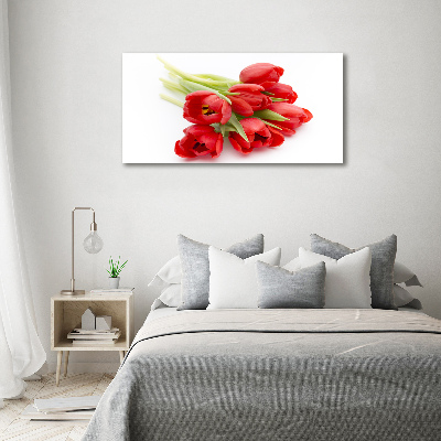 Foto obraz sklenený horizontálny červené tulipány