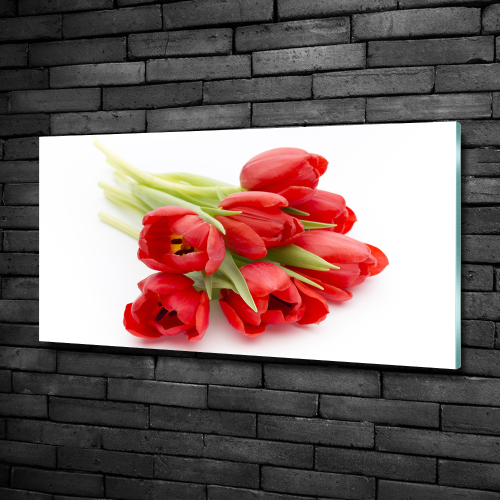 Foto obraz sklenený horizontálny červené tulipány