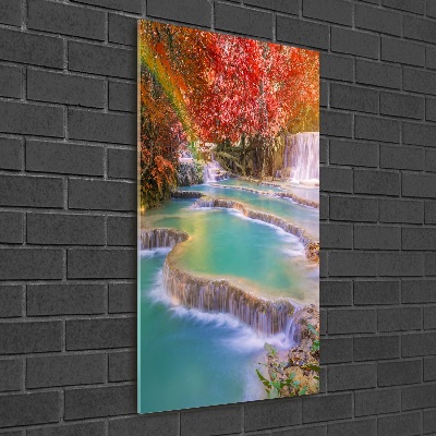 Vertikálny foto obraz fotografie na skle Vodopád jeseň