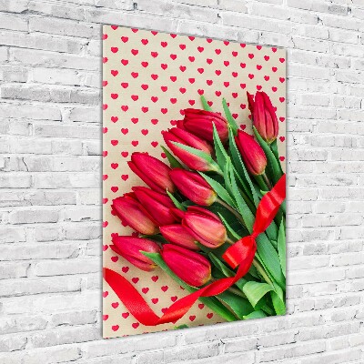 Vertikálny fotoobraz na skle Červené tulipány