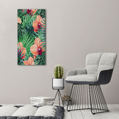 Vertikálny foto obraz fotografie na skle Orchidea a palmy