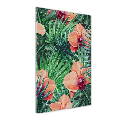 Vertikálny foto obraz fotografie na skle Orchidea a palmy