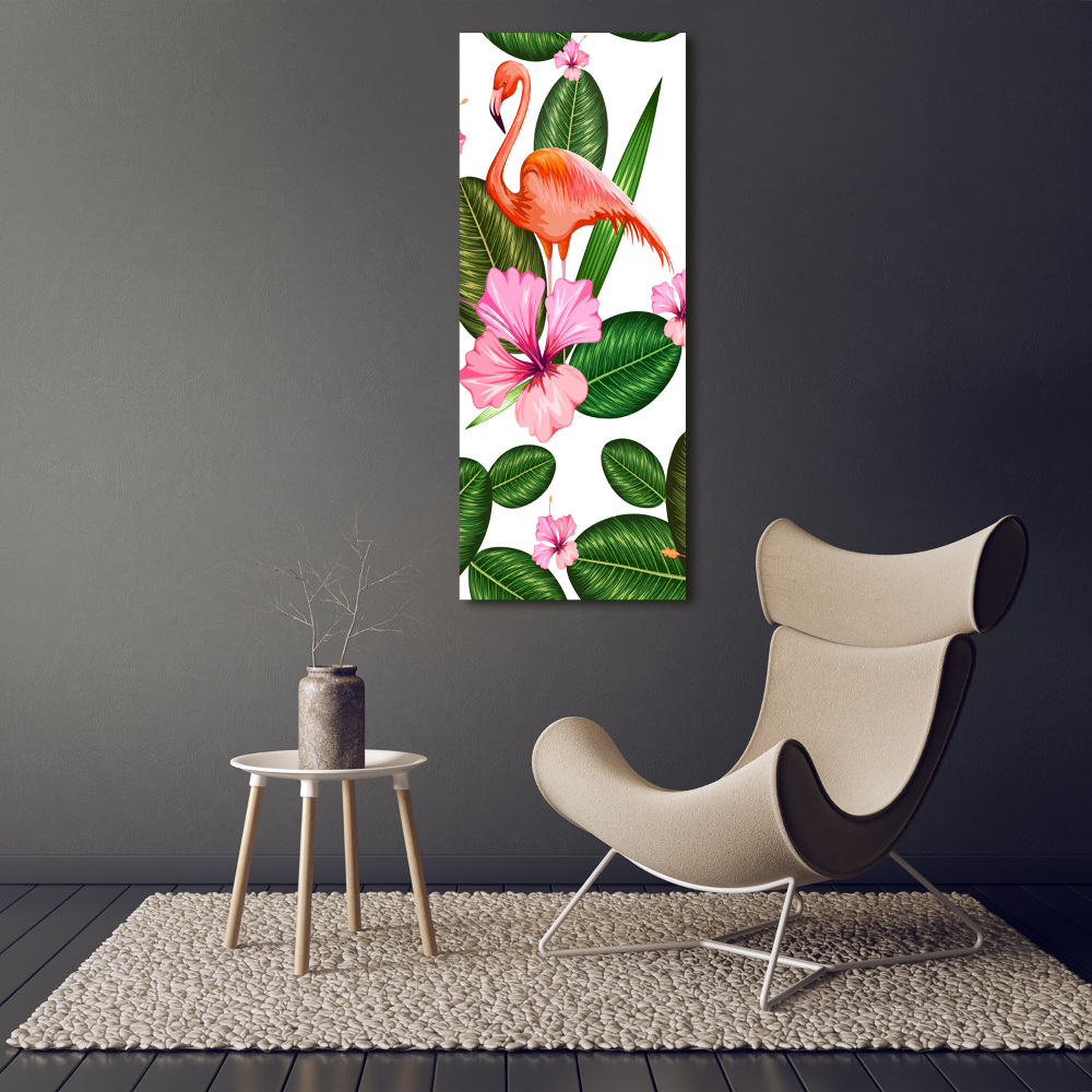 Vertikálny foto obraz sklenený Plameňáci a květiny