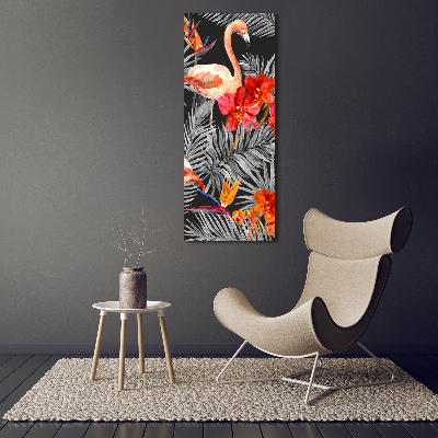 Vertikálny foto obraz fotografie na skle Plameňáci a květiny