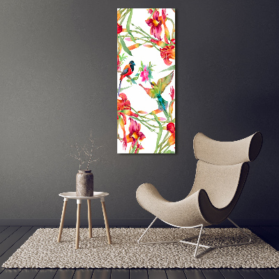 Vertikálny foto obraz sklenený Vtáky a kvety