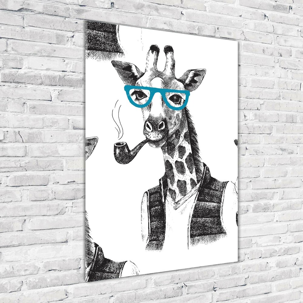 Vertikálny foto obraz fotografie na skle Žirafa v okuliaroch