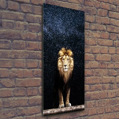 Vertikálny foto obraz sklo tvrdené Lev na pozadí hviezd