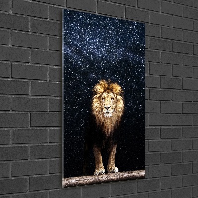 Vertikálny foto obraz sklo tvrdené Lev na pozadí hviezd