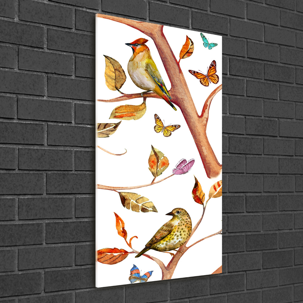 Vertikálny foto obraz sklenený Vtáky motýle lístia