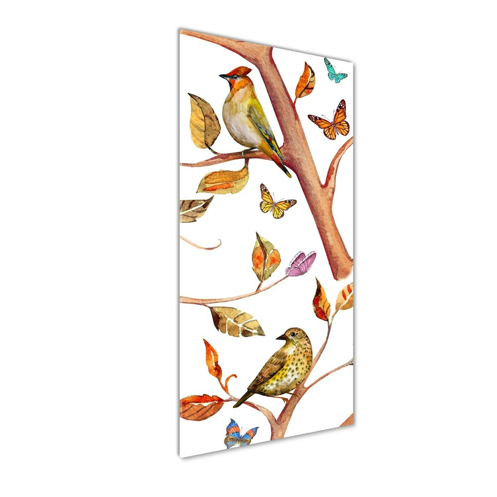Vertikálny foto obraz sklenený Vtáky motýle lístia