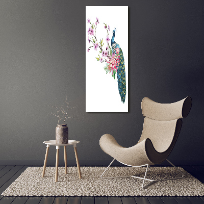Vertikálny fotoobraz na skle Páv a kvety