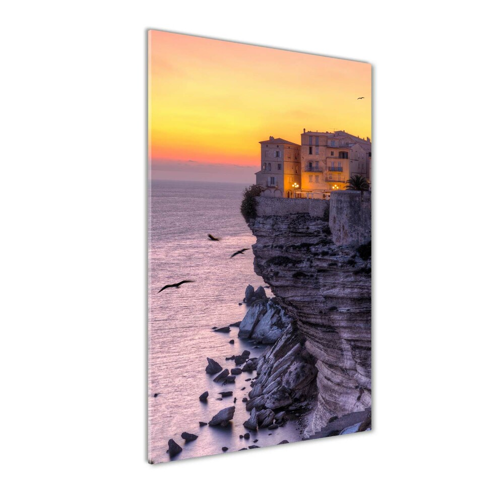 Vertikálny foto obraz sklenený Domy nad útesom