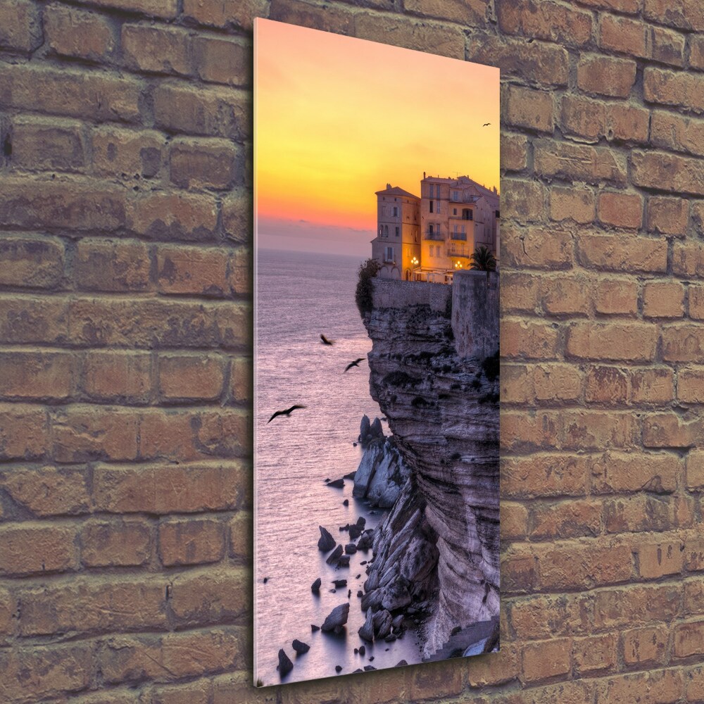 Vertikálny foto obraz sklenený Domy nad útesom