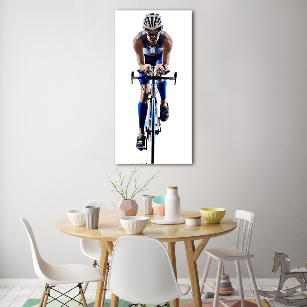 Vertikálny fotoobraz na skle Cyklista