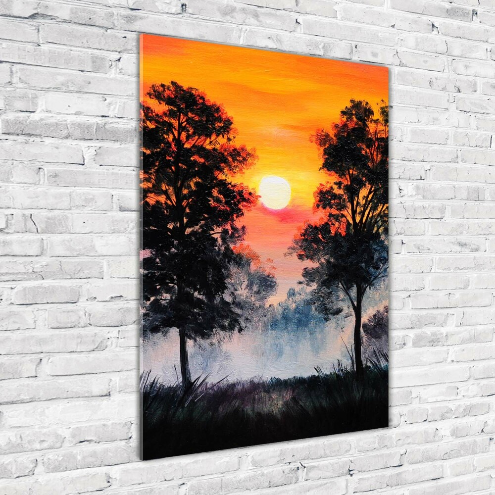 Vertikálny foto obraz sklenený Západ slnka les