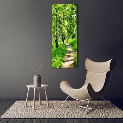 Vertikálny foto obraz fotografie na skle Brezový les