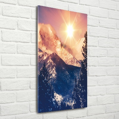 Vertikálny foto obraz fotografie na skle Slnko nad horami