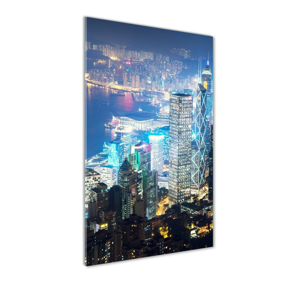 Vertikálny fotoobraz na skle Nočný Hongkong