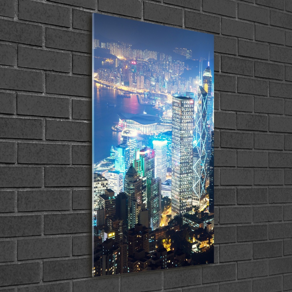 Vertikálny fotoobraz na skle Nočný Hongkong
