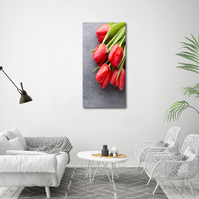 Vertikálny fotoobraz na skle Červené tulipány
