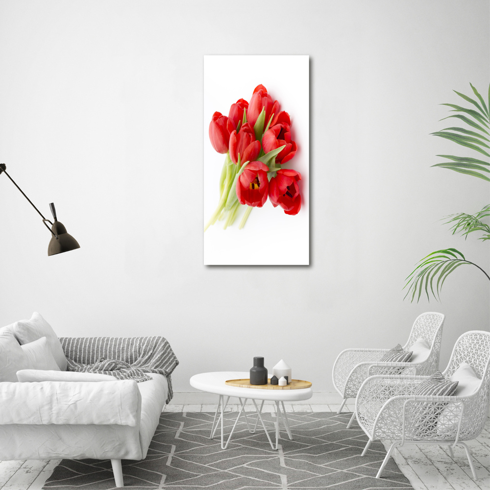 Vertikálny foto obraz sklo tvrdené Červené tulipány