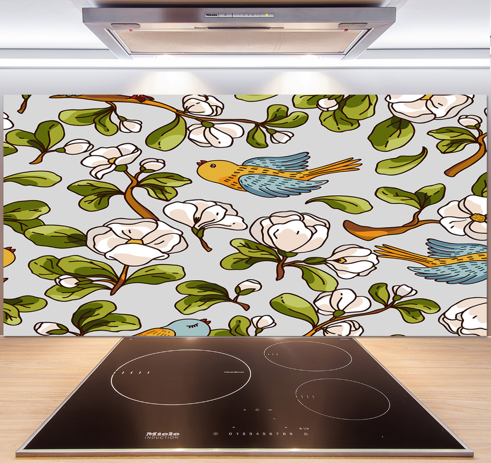 Panel do kuchyne Kvety a vtáky