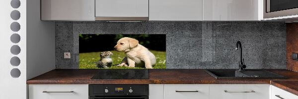 Panel do kuchyne Pes a mačka na lúke