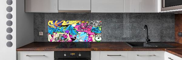 Sklenený panel do kuchynskej linky Graffiti