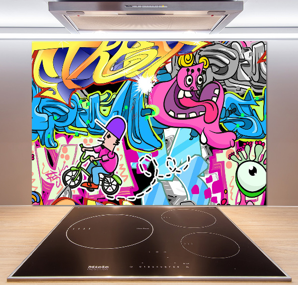Sklenený panel do kuchynskej linky Graffiti