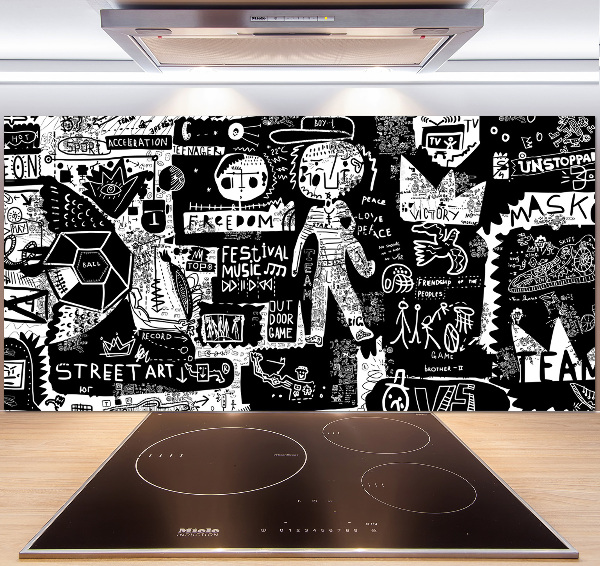 Sklenený panel do kuchynskej linky Graffiti