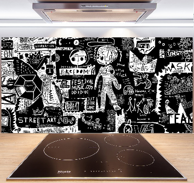 Sklenený panel do kuchynskej linky Graffiti