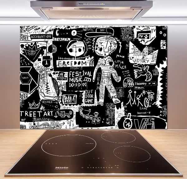 Sklenený panel do kuchynskej linky Graffiti