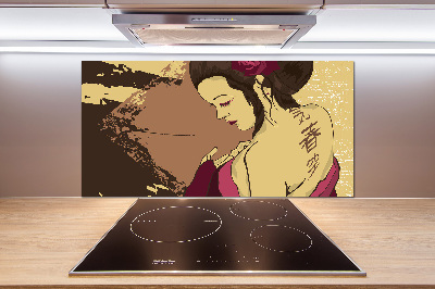 Sklenený panel do kuchyne Gejša