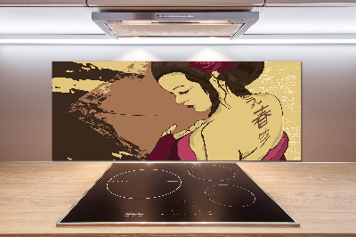 Sklenený panel do kuchyne Gejša
