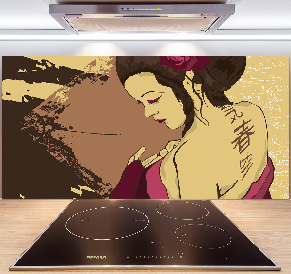 Sklenený panel do kuchyne Gejša