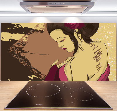 Sklenený panel do kuchyne Gejša