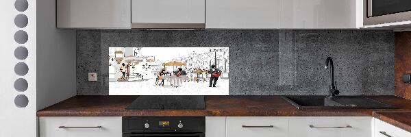 Sklenený panel do kuchynskej linky Kaviareň