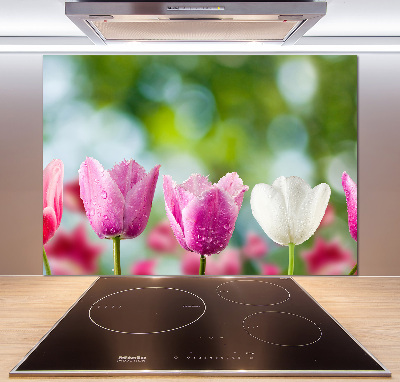 Sklenený panel do kuchynskej linky Tulipány