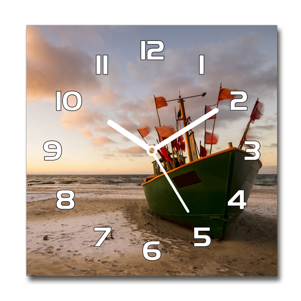 Sklenené hodiny štvorec Rybárska loď pláž