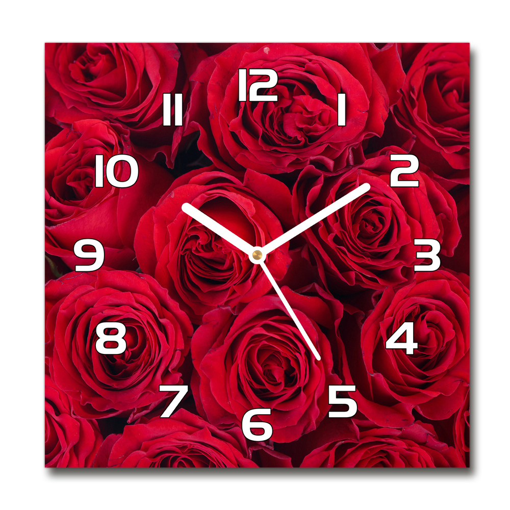 Sklenené nástenné hodiny štvorec Ruže
