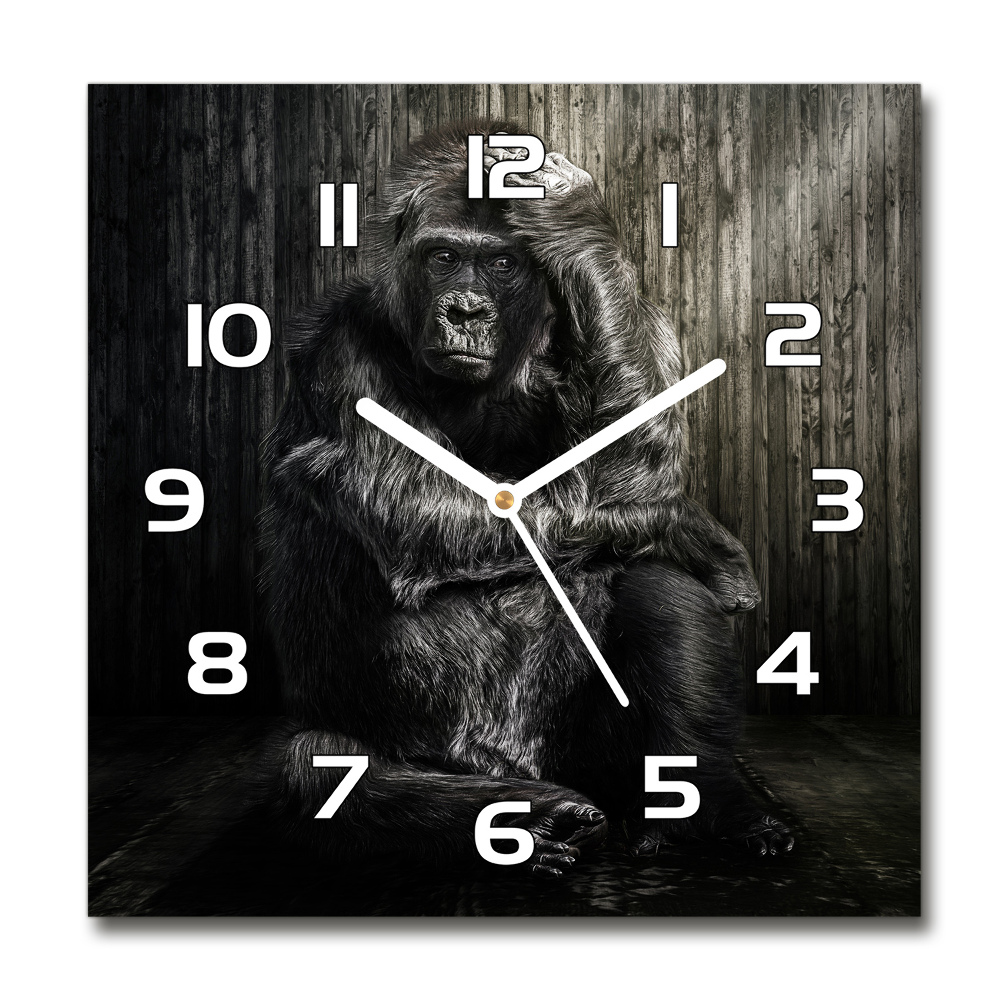 Sklenené nástenné hodiny štvorec Gorila