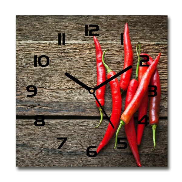 Sklenené hodiny štvorec Chilli papričky