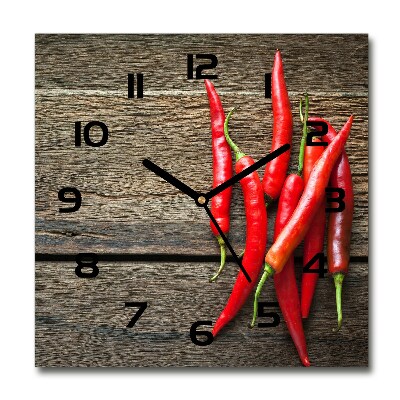 Sklenené hodiny štvorec Chilli papričky