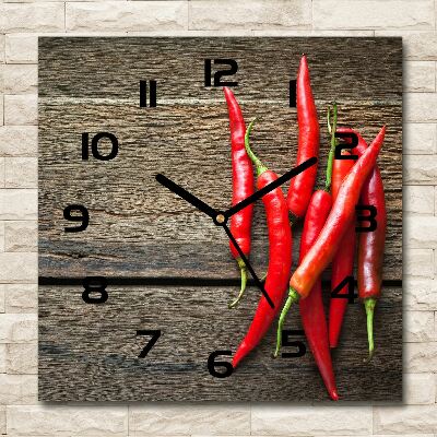 Sklenené hodiny štvorec Chilli papričky